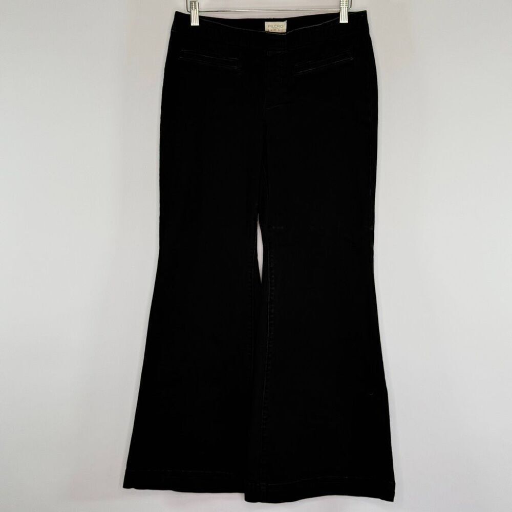 Anthropologie Pilcro Black Pull-On Flare Woven Cotton Blend Stretch Pants - Wome